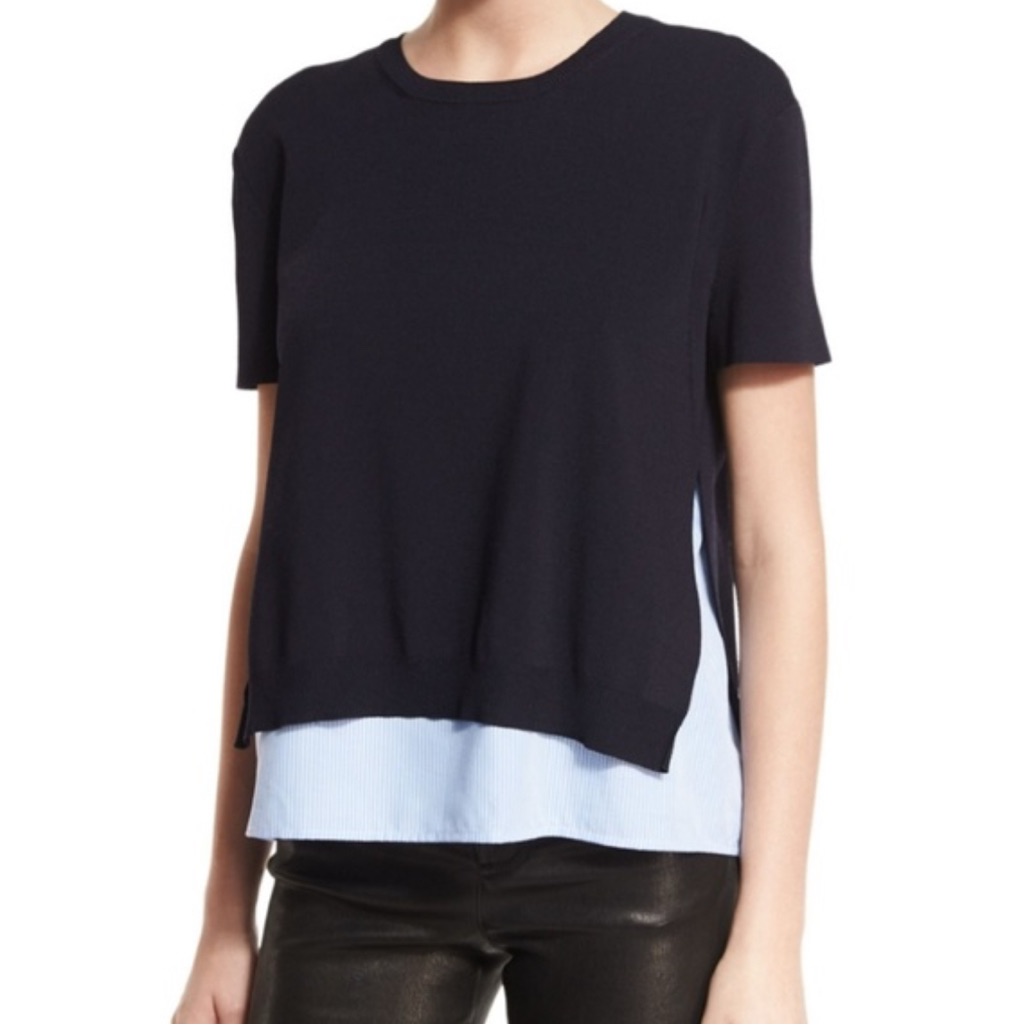 Alice + Olivia Women's Navy And Pinstriped Layered Top Blouse Size Small